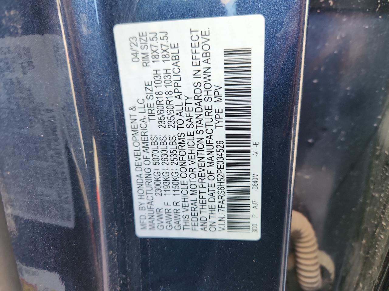 2023 Honda Cr-V Sport VIN: 7FARS6H52PE034526 Lot: 86691425