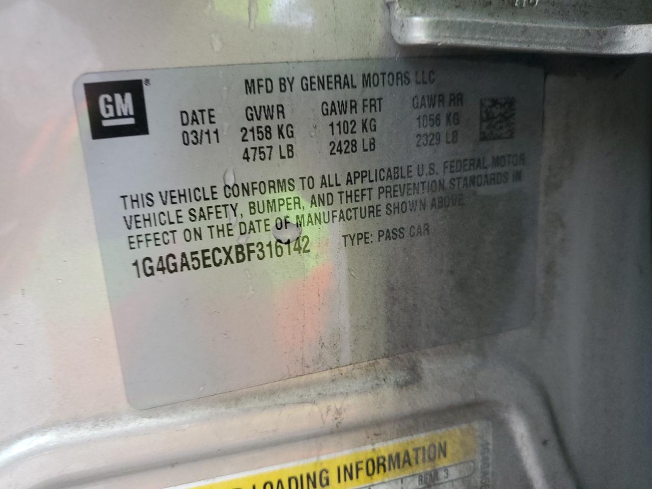 2011 Buick Lacrosse Cx VIN: 1G4GA5ECXBF316142 Lot: 90274955