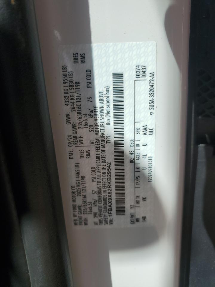 2024 Ford Transit T-350 VIN: 1FBAX9X82RKB29542 Lot: 85157595