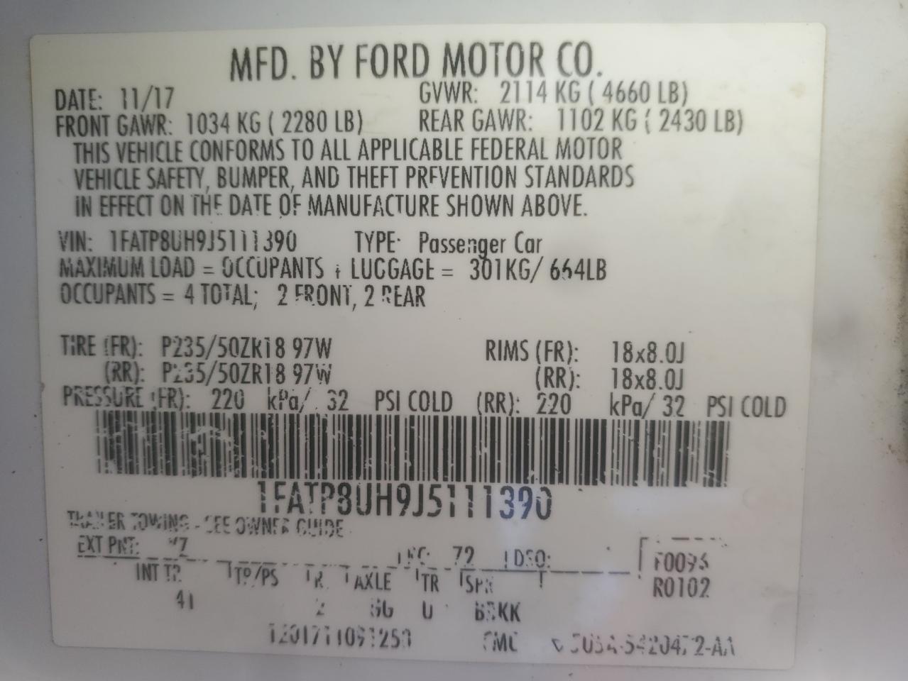 2018 Ford Mustang VIN: 1FATP8UH9J5111390 Lot: 85526625