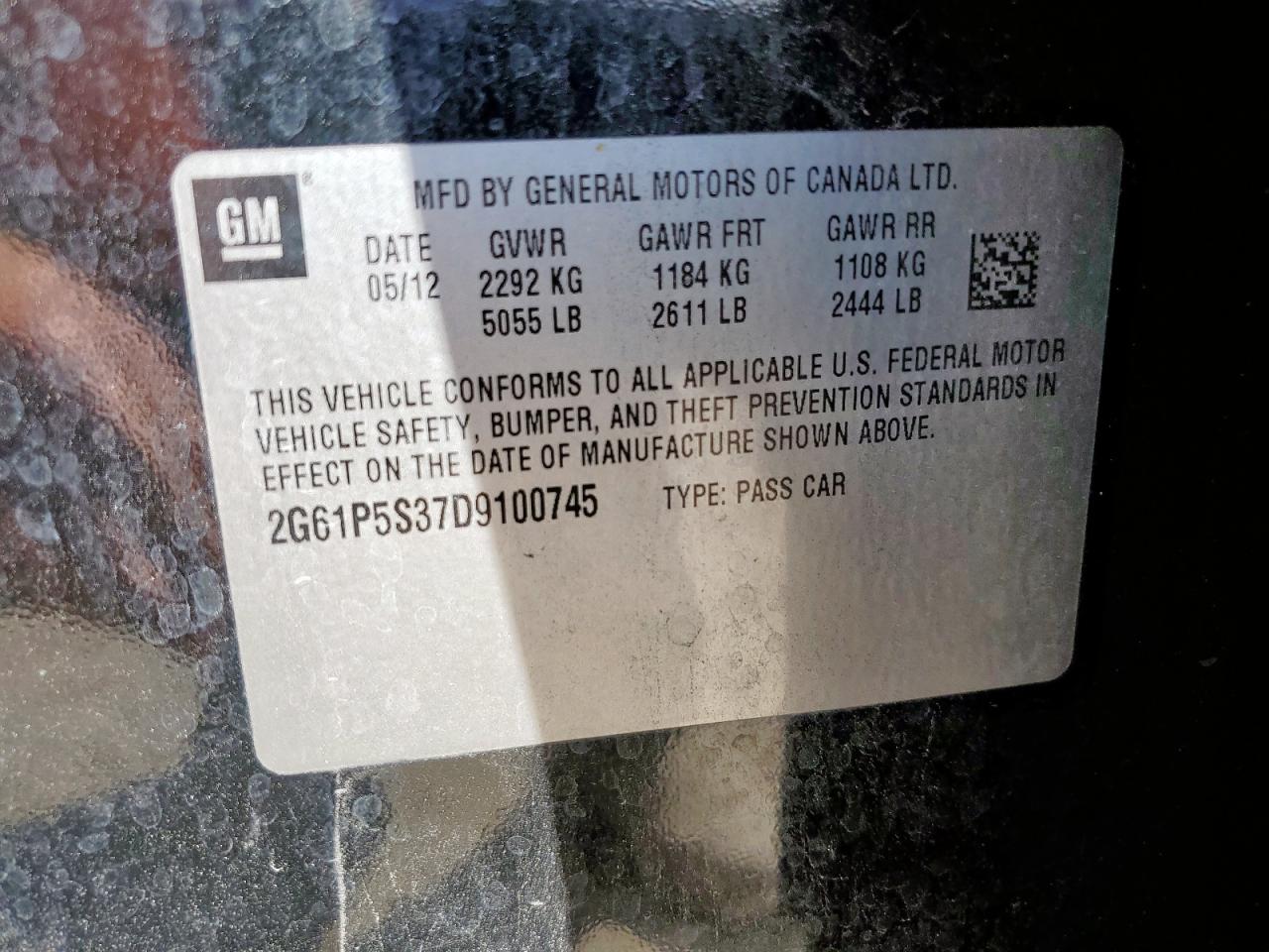 2013 Cadillac Xts Luxury Collection VIN: 2G61P5S37D9100745 Lot: 82362965