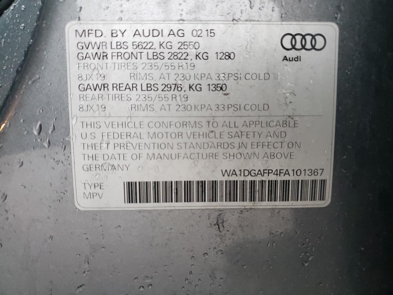 2015 Audi Q5 Premium Plus VIN: WA1DGAFP4FA101367 Lot: 90574705