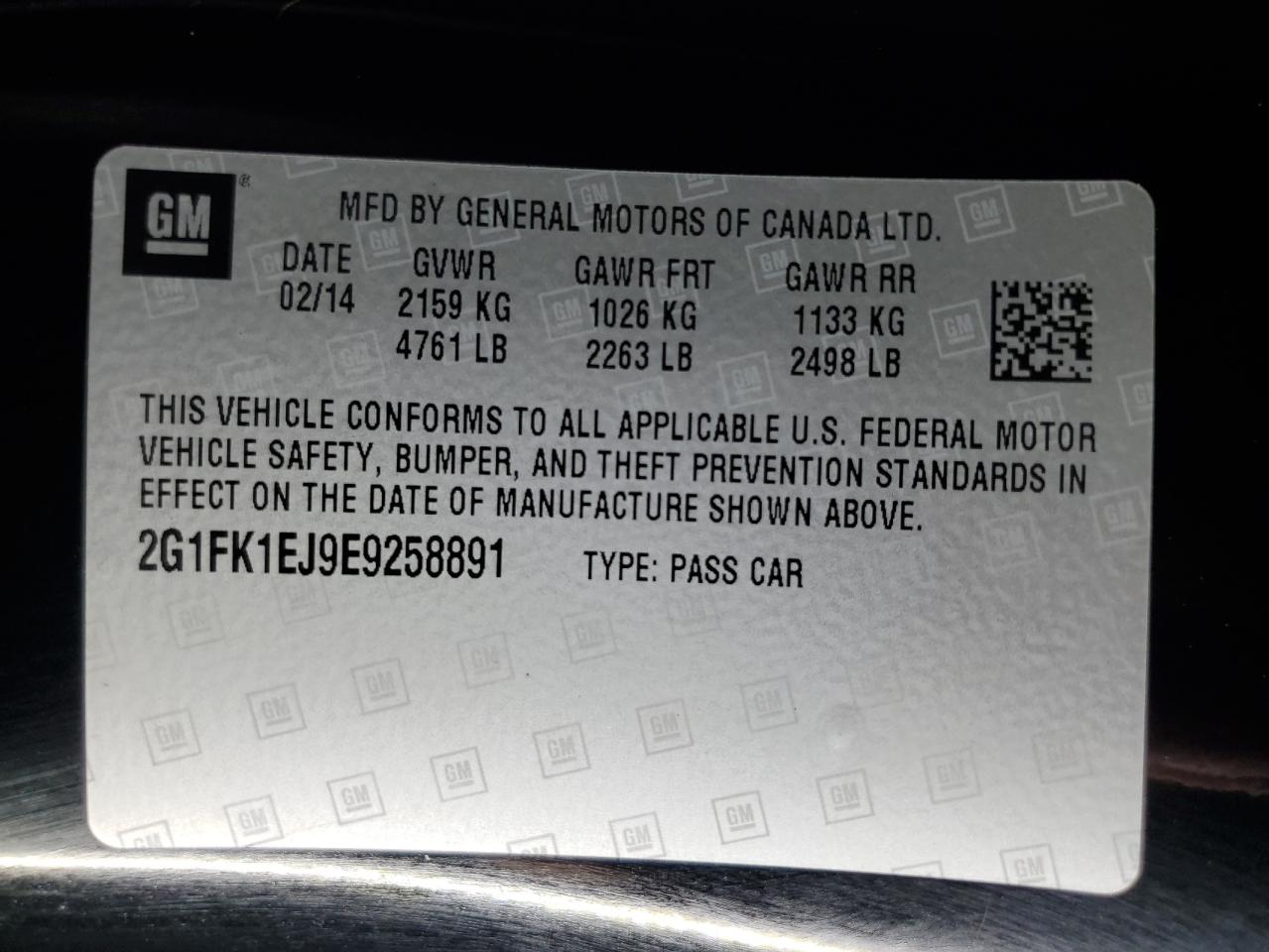 2014 Chevrolet Camaro 2Ss VIN: 2G1FK1EJ9E9258891 Lot: 89835675