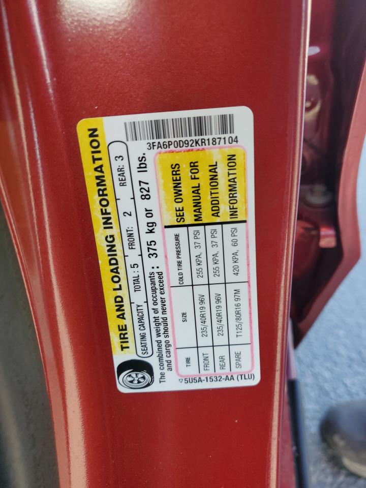 2019 Ford Fusion Titanium VIN: 3FA6P0D92KR187104 Lot: 86071275