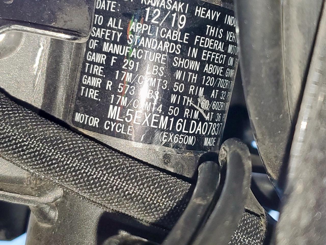 2020 Kawasaki Ex650 M VIN: ML5EXEM16LDA07837 Lot: 90378405