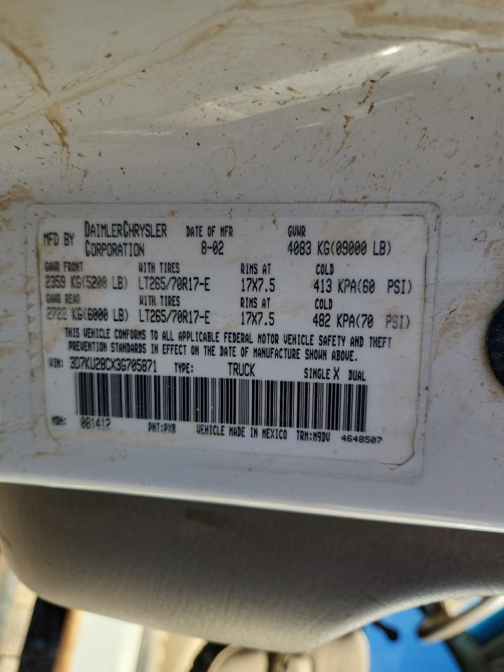 2003 Dodge Ram 2500 St VIN: 3D7KU28CX3G705871 Lot: 86337905