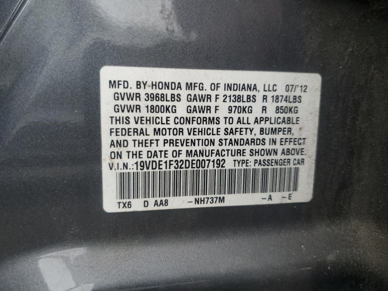 2013 Acura Ilx 20 VIN: 19VDE1F32DE007192 Lot: 82002665