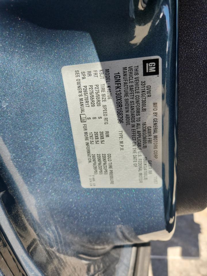 2008 Chevrolet Tahoe K1500 VIN: 1GNFK130X8R168796 Lot: 82281615