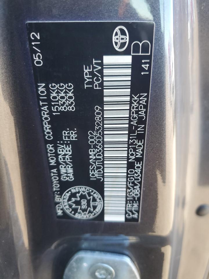 2012 Toyota Yaris VIN: JTDJTUD36CD532809 Lot: 84811035