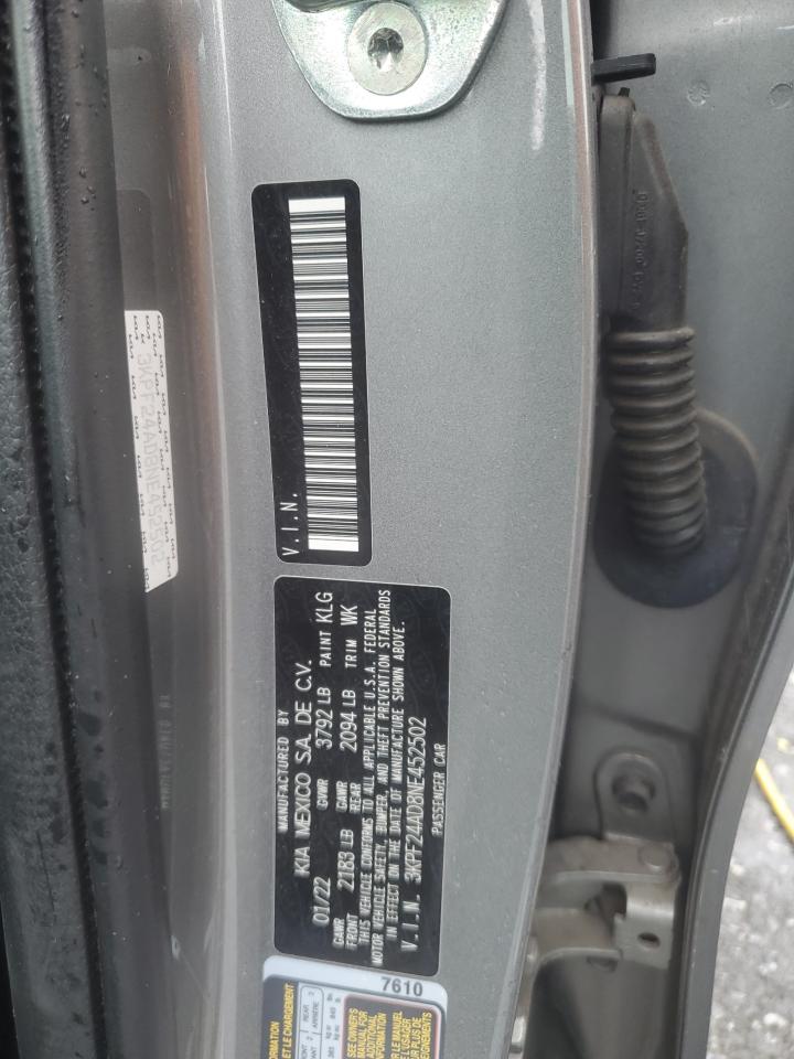 2022 Kia Forte Fe VIN: 3KPF24AD8NE452502 Lot: 86295815