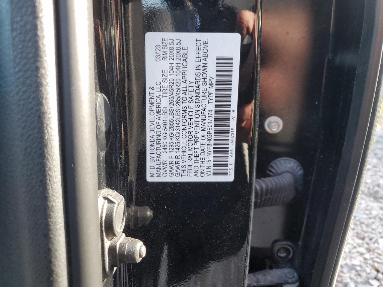 2023 Honda Passport Elite VIN: 5FNYF8H03PB017374 Lot: 85138315