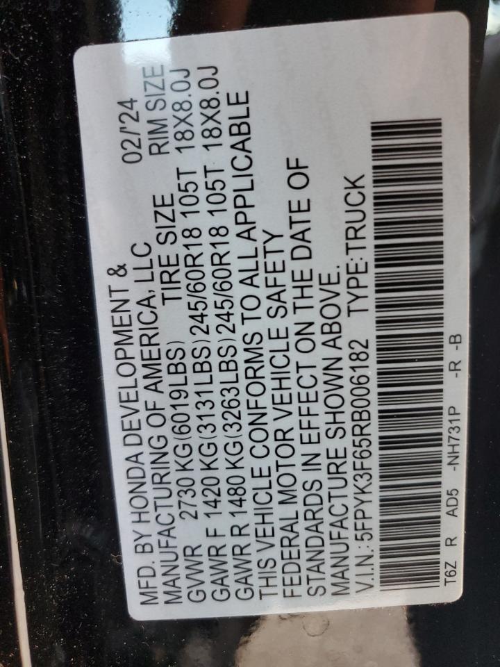 2024 Honda Ridgeline Trail Sport VIN: 5FPYK3F65RB006182 Lot: 82162395