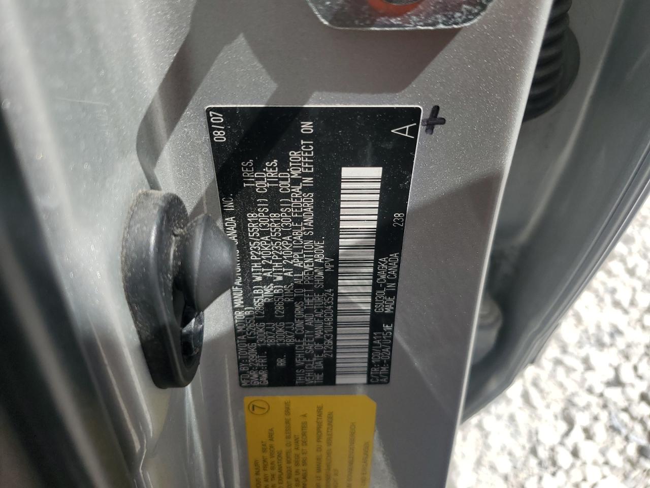 2008 Lexus Rx 350 VIN: 2T2GK31U48C043524 Lot: 86899355