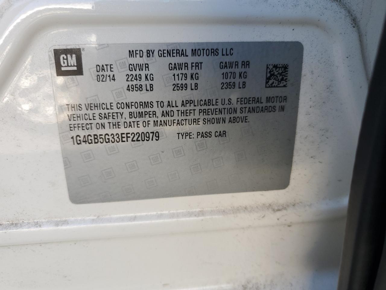 2014 Buick Lacrosse VIN: 1G4GB5G33EF220979 Lot: 84990715