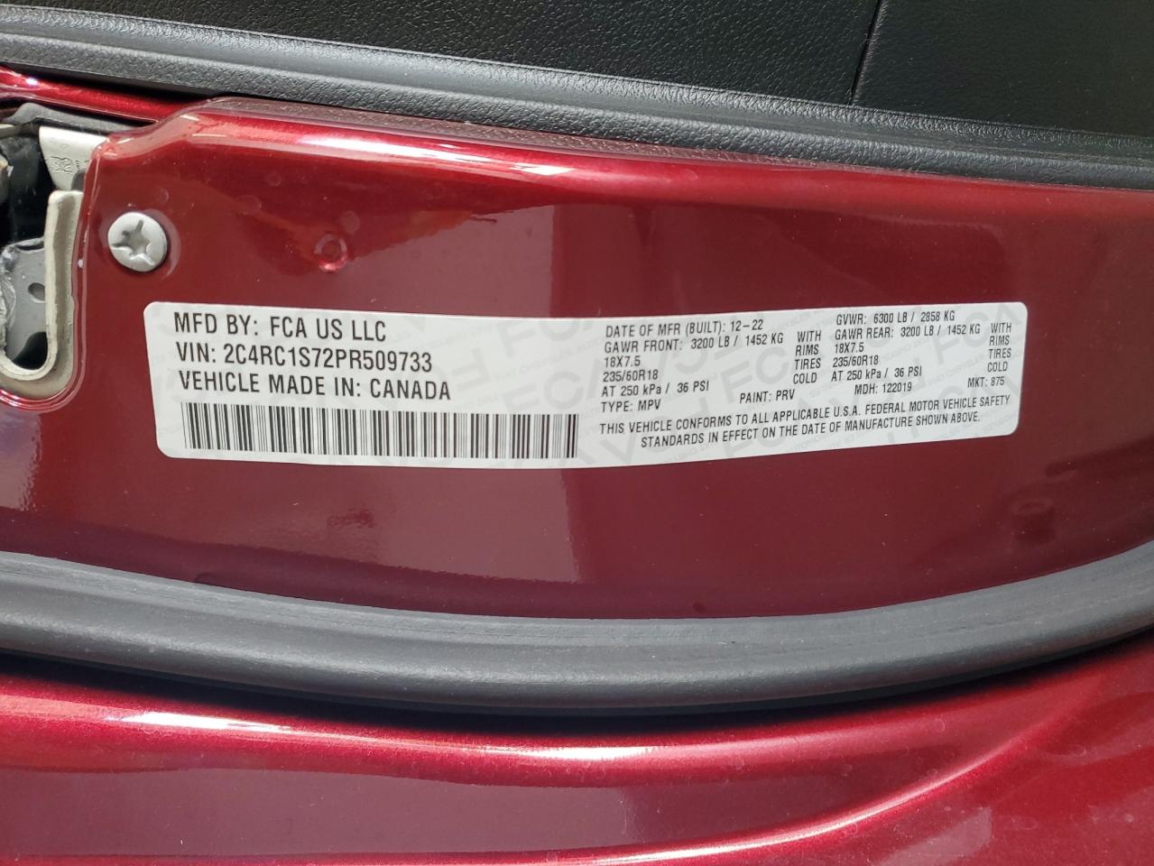 2023 Chrysler Pacifica Hybrid Limited VIN: 2C4RC1S72PR509733 Lot: 87308395