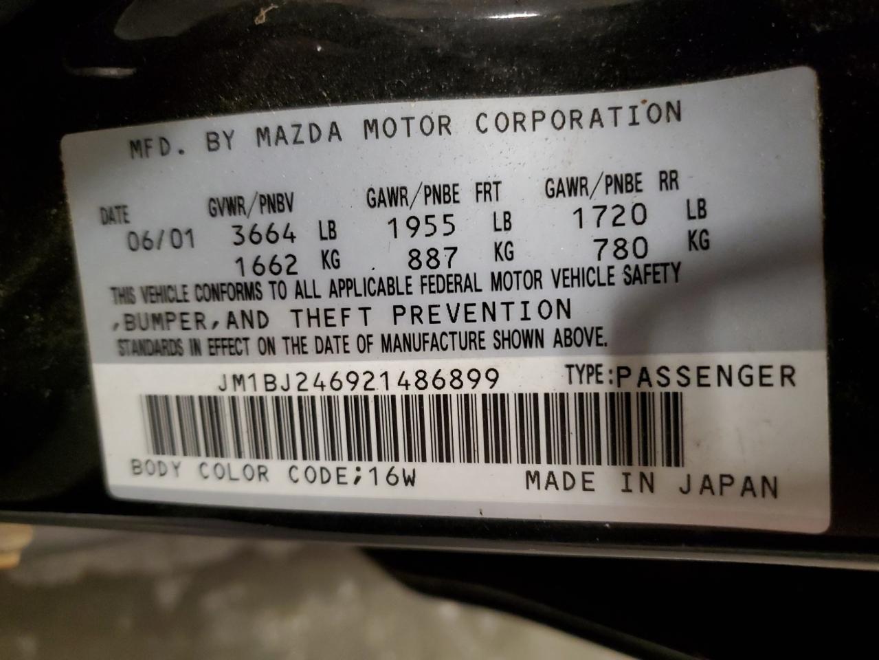 2004 Mazda Protege Pr5 VIN: JM1BJ246921486899 Lot: 90467505