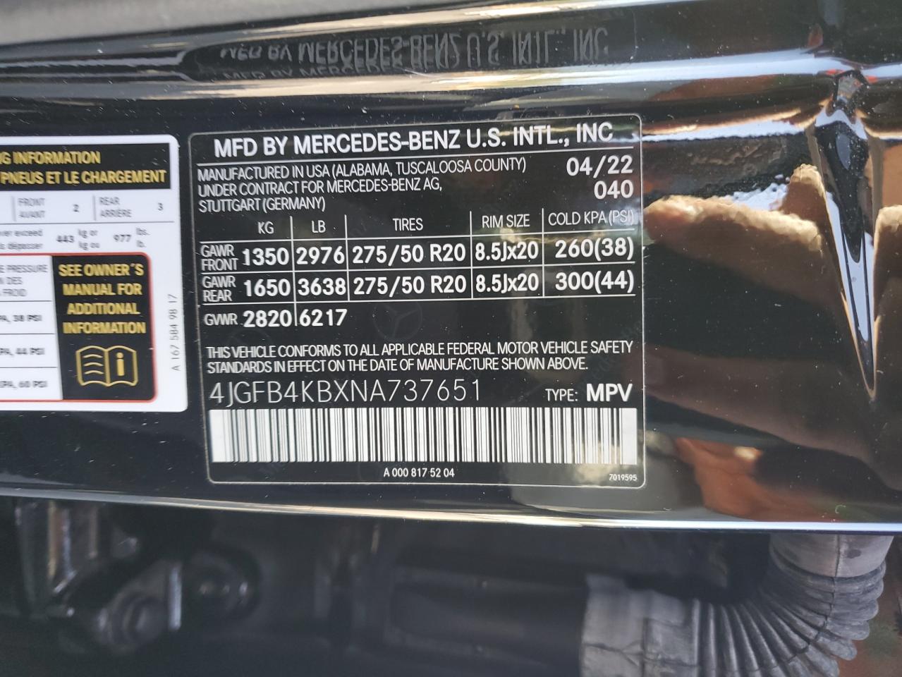 2022 Mercedes-Benz Gle 350 4Matic VIN: 4JGFB4KBXNA737651 Lot: 82005655