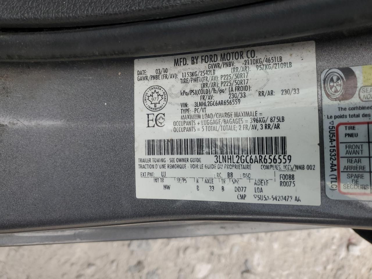 2010 Lincoln Mkz VIN: 3LNHL2GC6AR656559 Lot: 86658885