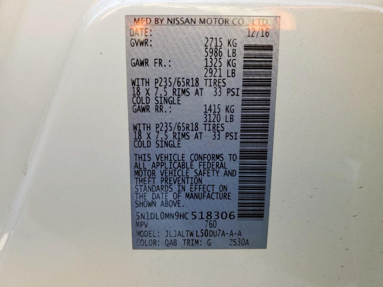 2017 Infiniti Qx60 VIN: 5N1DL0MN9HC518306 Lot: 90628715