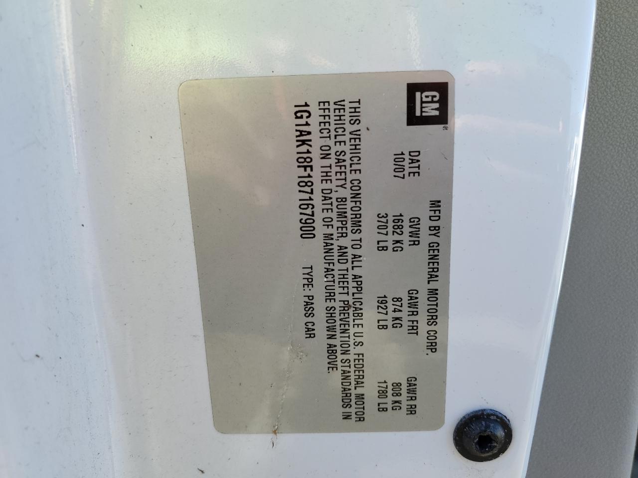 2008 Chevrolet Cobalt Ls VIN: 1G1AK18F187167900 Lot: 90295135