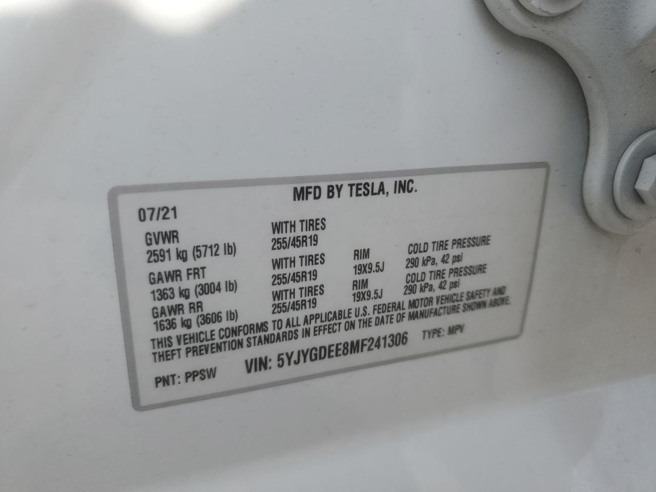 2021 Tesla Model Y VIN: 5YJYGDEE8MF241306 Lot: 86623615