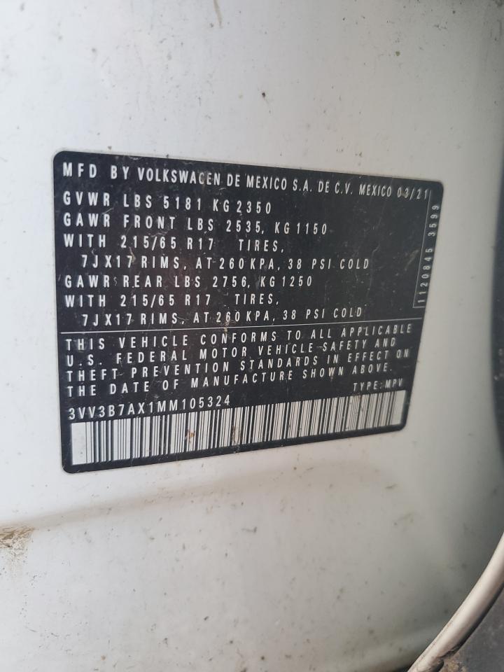 2021 Volkswagen Tiguan Se VIN: 3VV3B7AX1MM105324 Lot: 87038495
