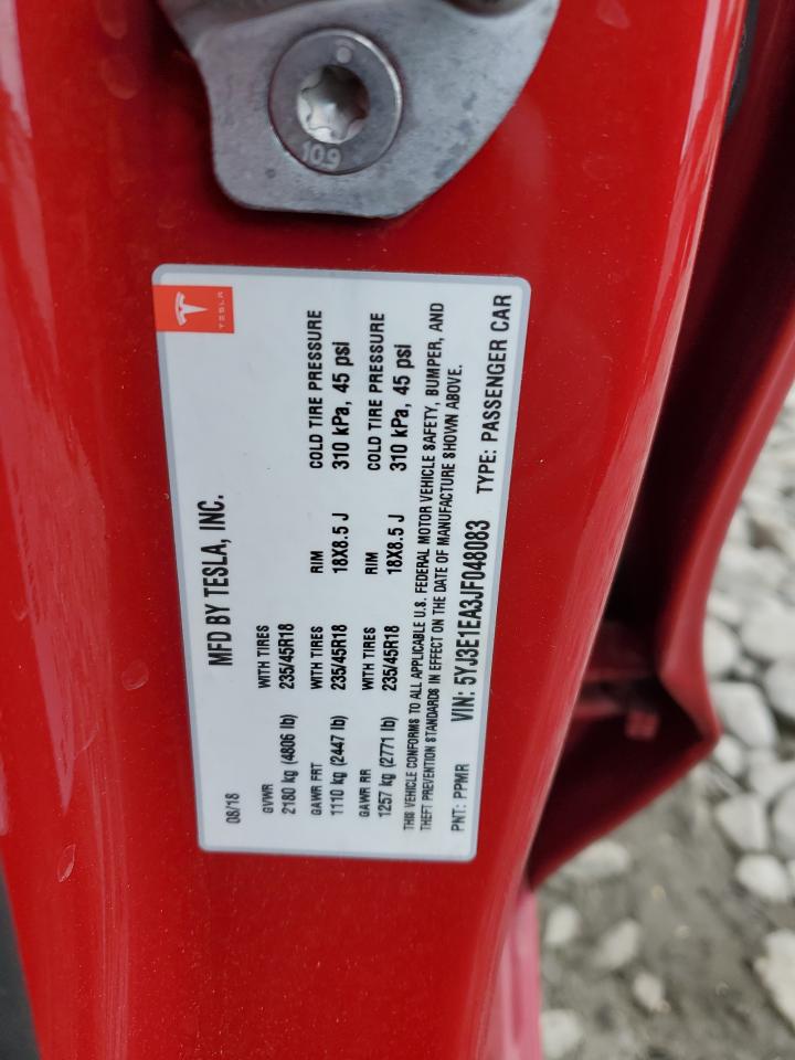 2018 Tesla Model 3 VIN: 5YJ3E1EA3JF048083 Lot: 86280715