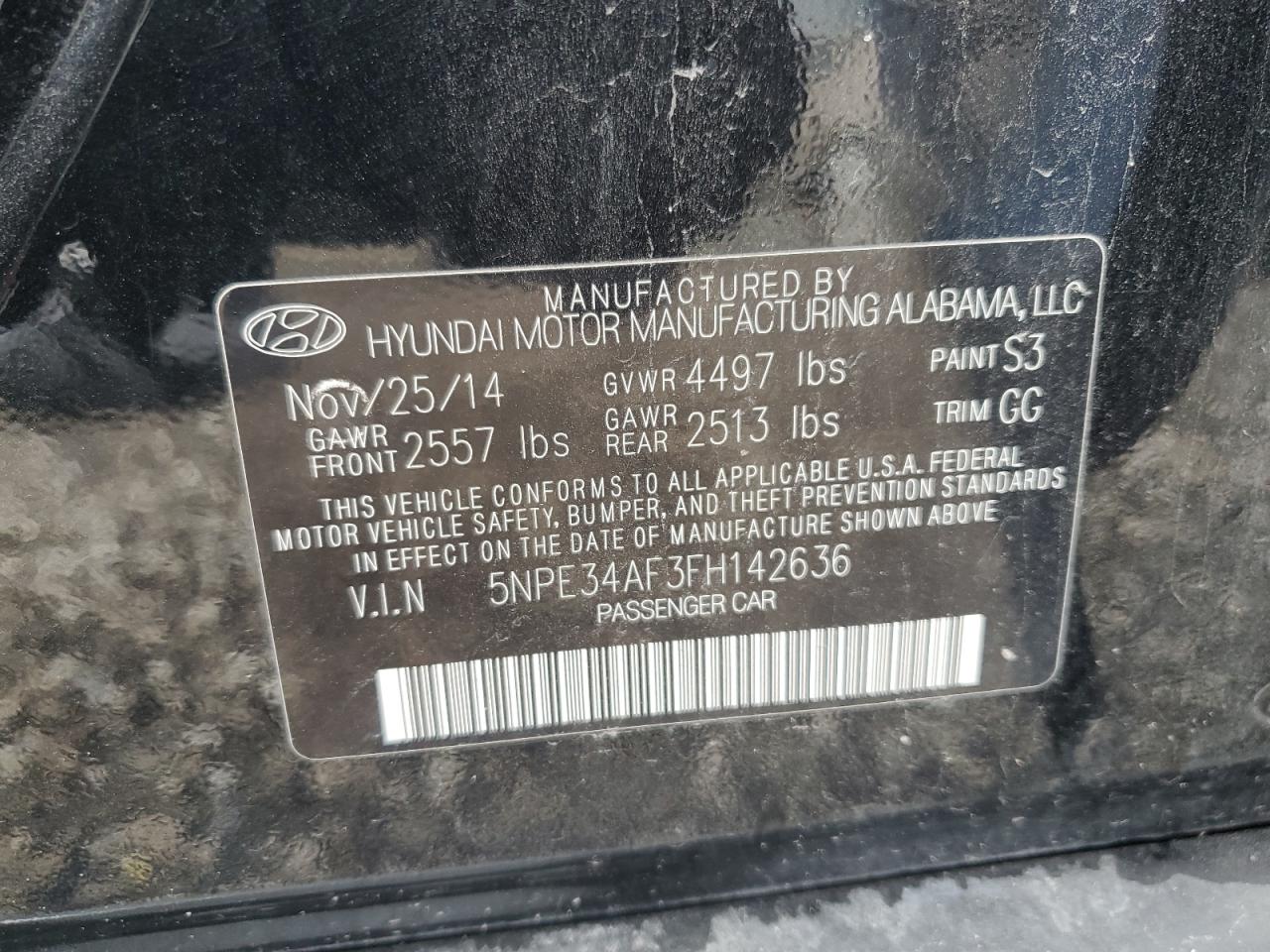 2015 Hyundai Sonata Sport VIN: 5NPE34AF3FH142636 Lot: 86062205