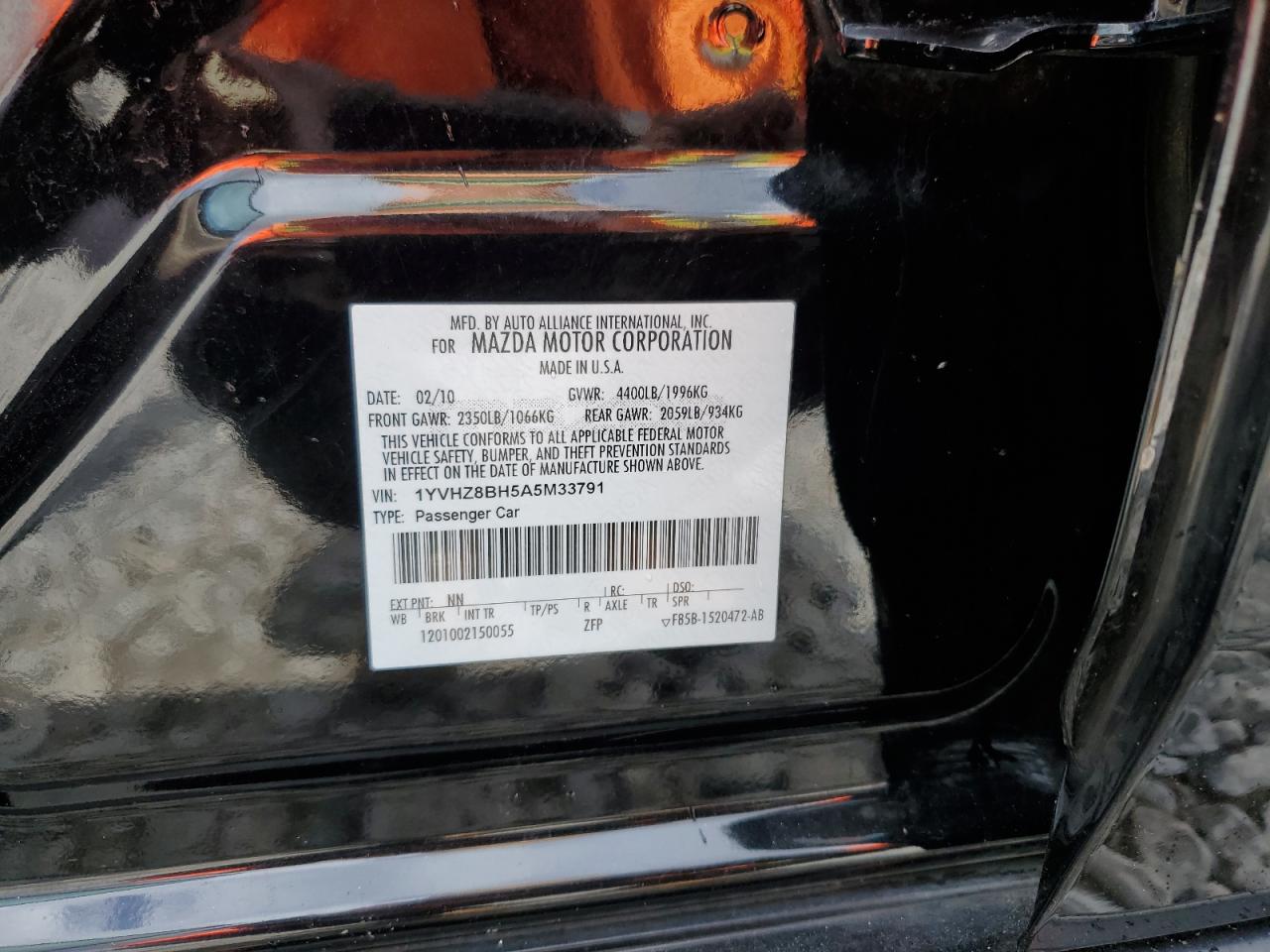 2010 Mazda 6 I VIN: 1YVHZ8BH5A5M33791 Lot: 85132125