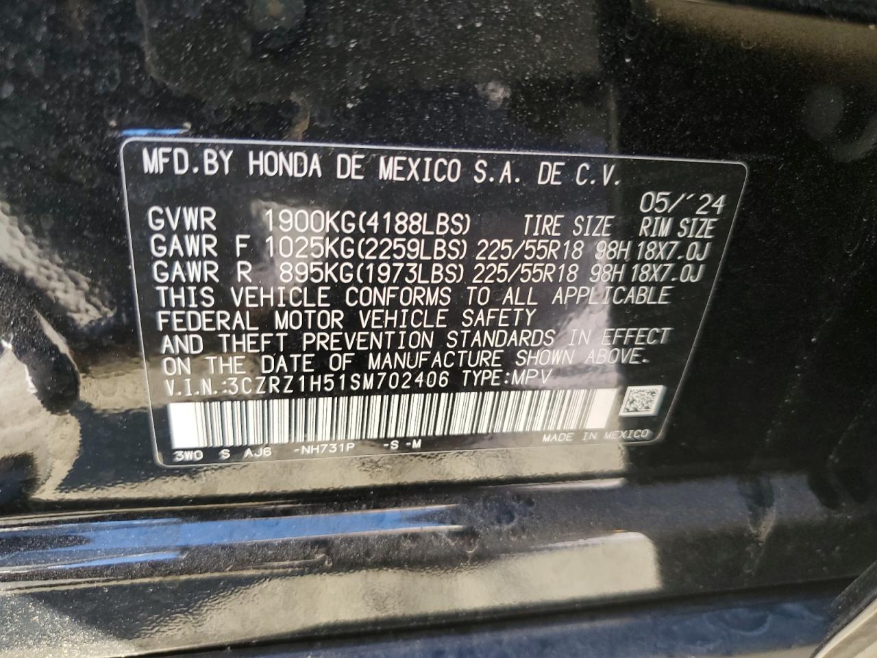 2025 Honda Hr-V Sport VIN: 3CZRZ1H51SM702406 Lot: 87045975