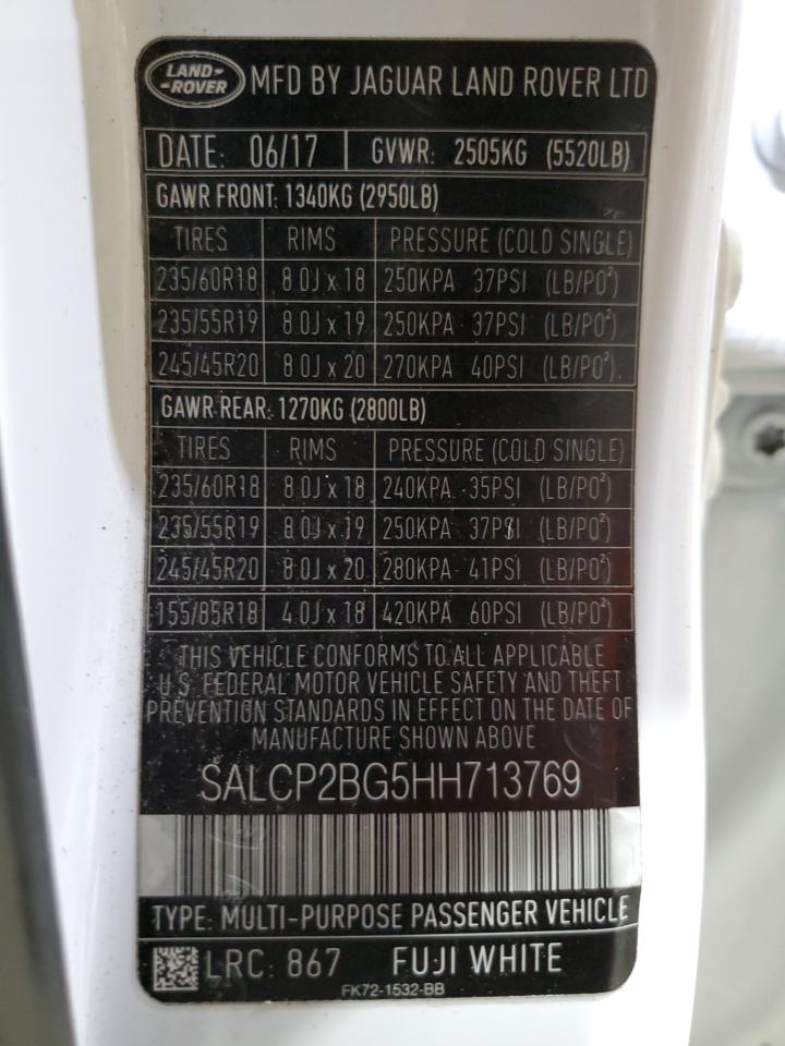 2017 Land Rover Discovery Sport Se VIN: SALCP2BG5HH713769 Lot: 85832155