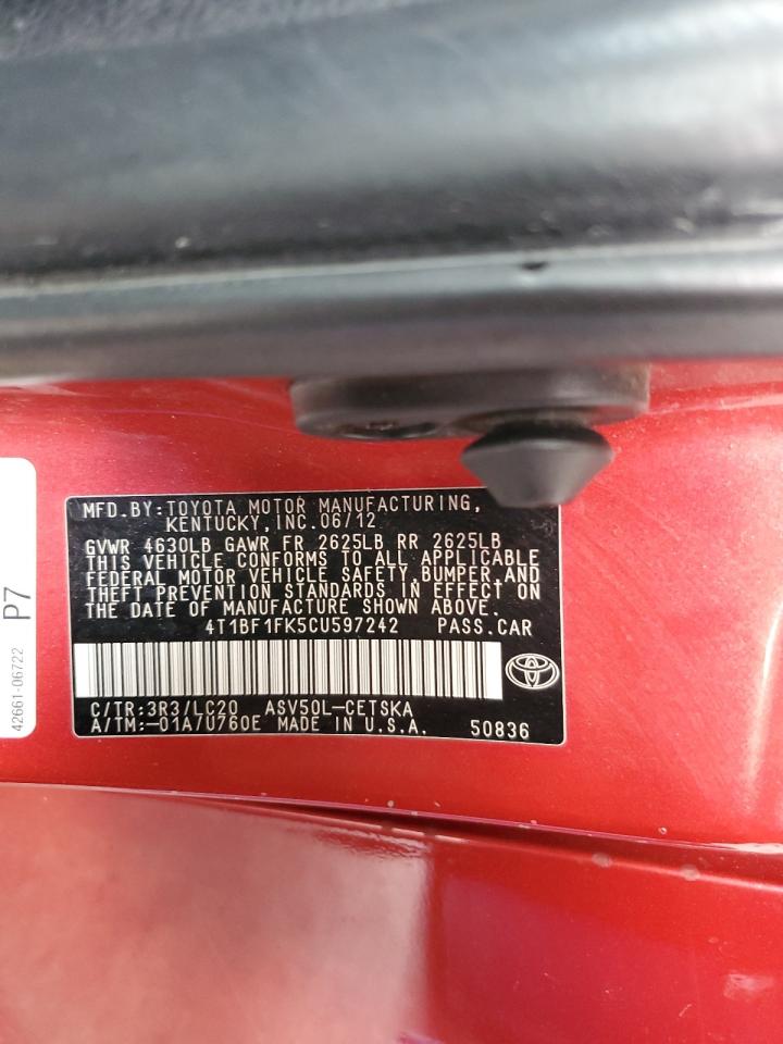 2012 Toyota Camry Base VIN: 4T1BF1FK5CU597242 Lot: 82328905