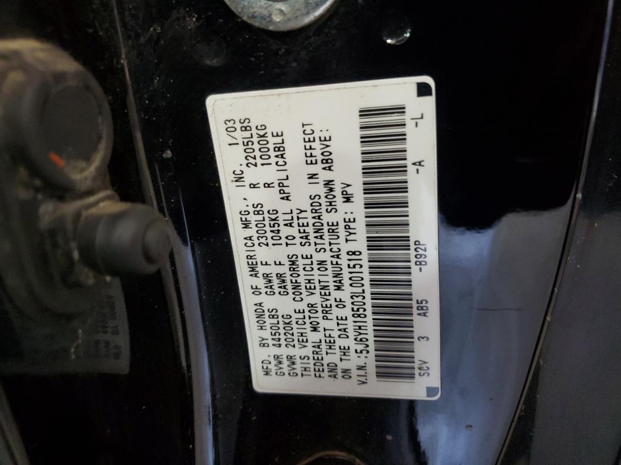 2003 Honda Element Ex VIN: 5J6YH18503L001518 Lot: 85568935