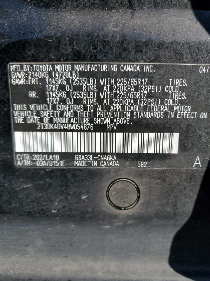 2011 Toyota Rav4 Limited VIN: 2T3DK4DV4BW054876 Lot: 86182105