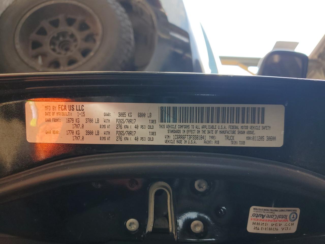 2015 Ram 1500 St VIN: 1C6RR6FT3FS581841 Lot: 85938235