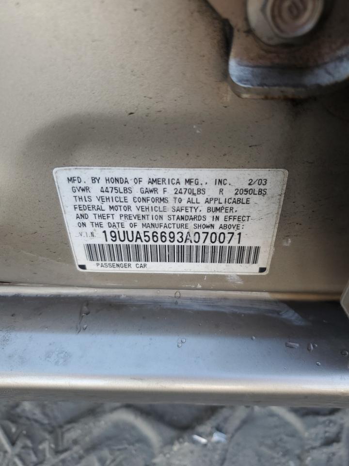 2003 Acura 3.2Tl VIN: 19UUA56693A070071 Lot: 93172285