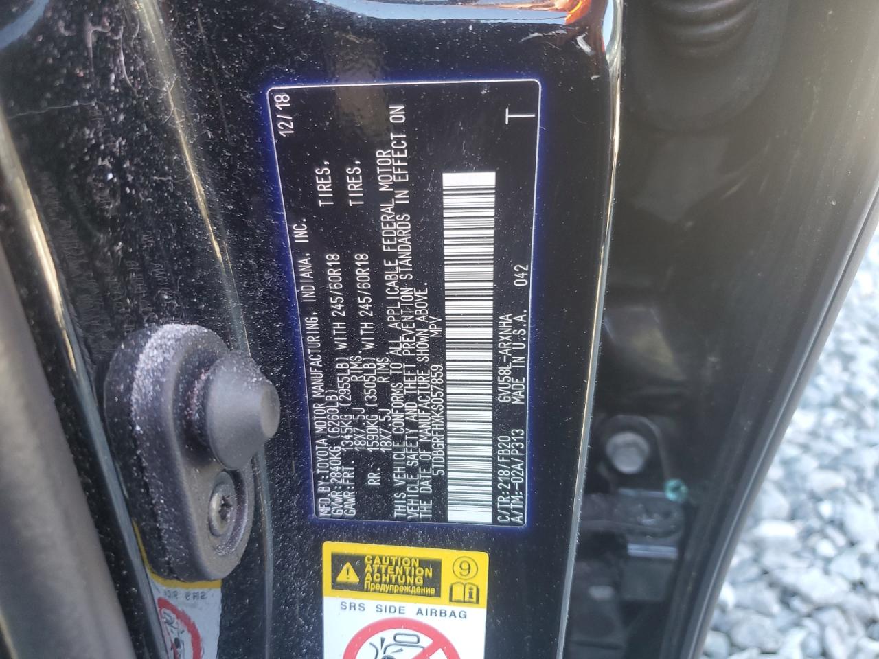 2019 Toyota Highlander Hybrid VIN: 5TDBGRFHXKS057859 Lot: 84554625