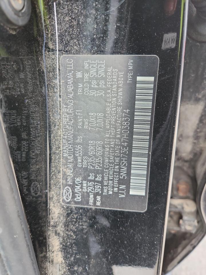 2007 Hyundai Santa Fe Se VIN: 5NMSH73E47H038374 Lot: 86493315