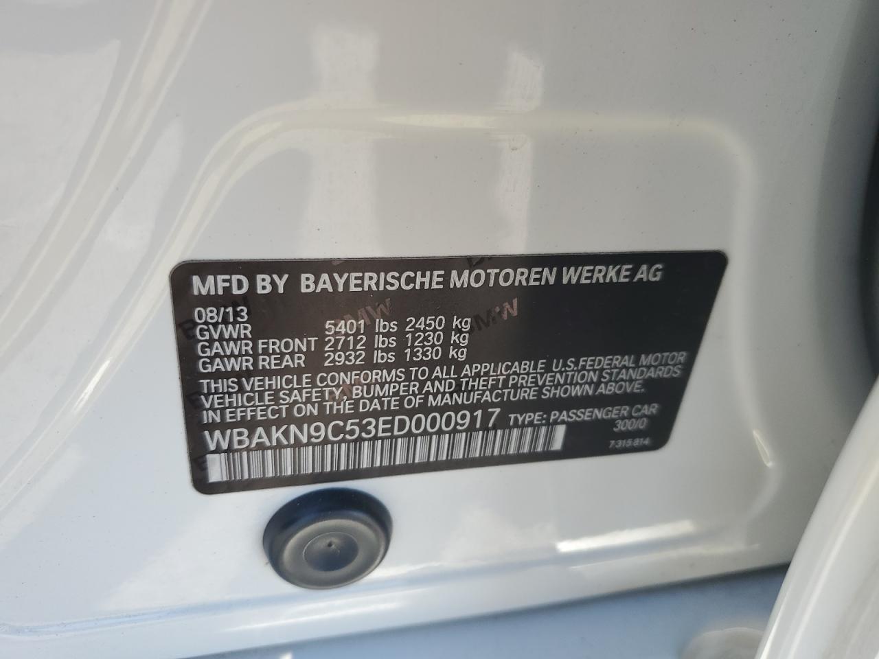 2014 BMW 550 I VIN: WBAKN9C53ED000917 Lot: 85944435