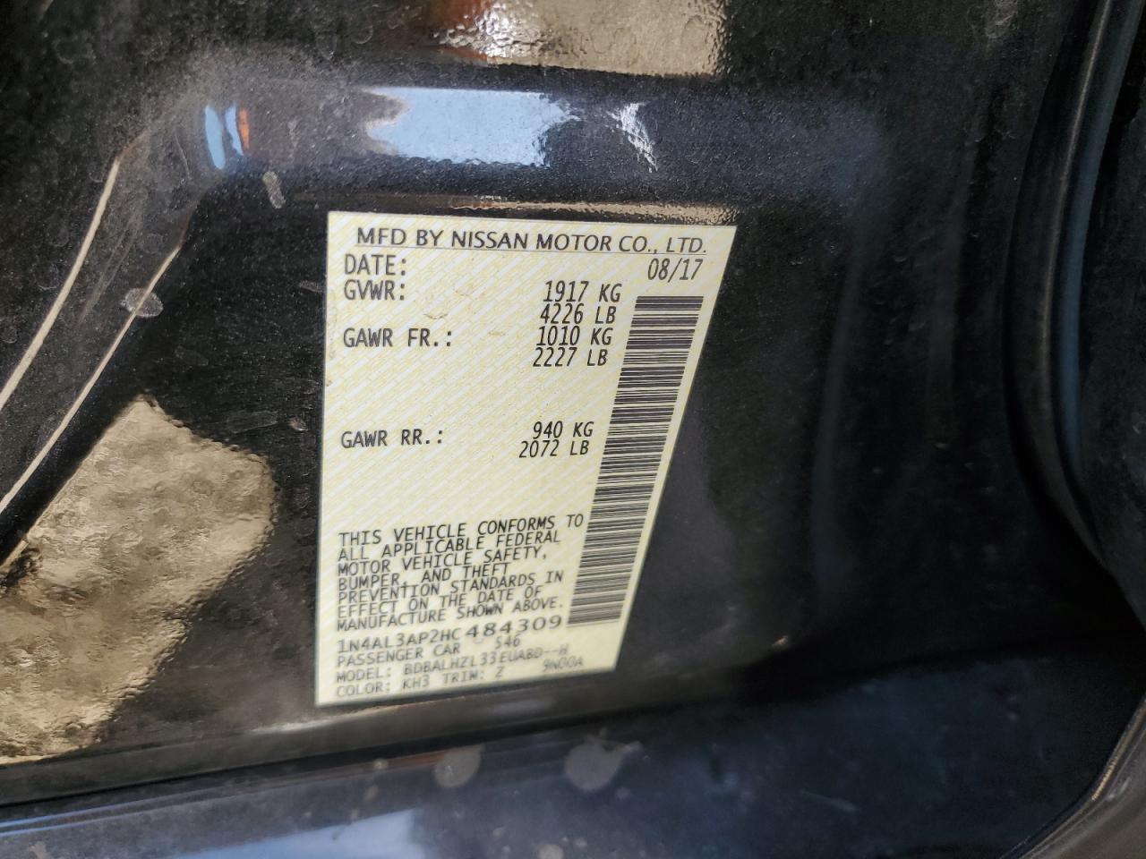 2017 Nissan Altima 2.5 VIN: 1N4AL3AP2HC484309 Lot: 86273245