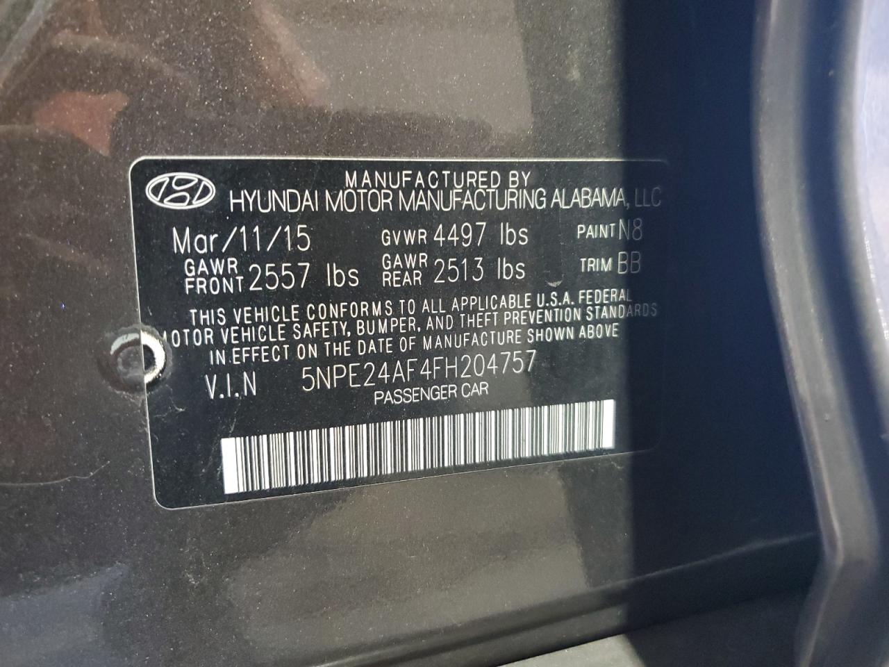 2015 Hyundai Sonata Se VIN: 5NPE24AF4FH204757 Lot: 85375625