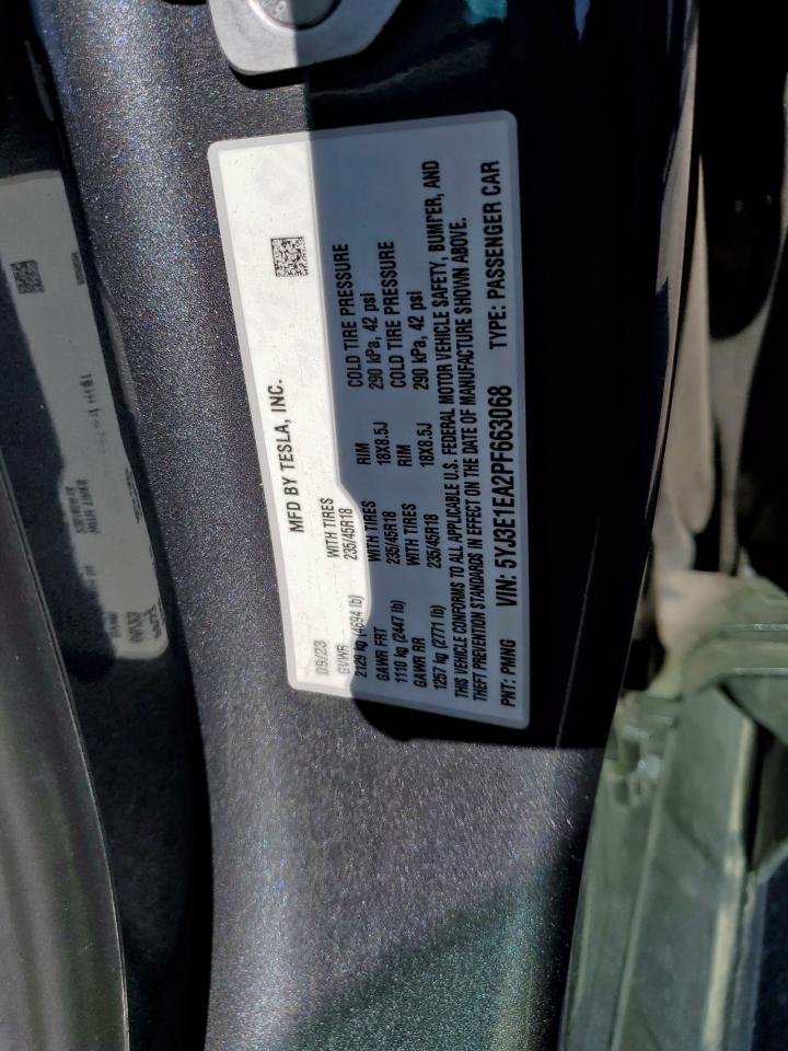 2023 Tesla Model 3 VIN: 5YJ3E1EA2PF663068 Lot: 86224095