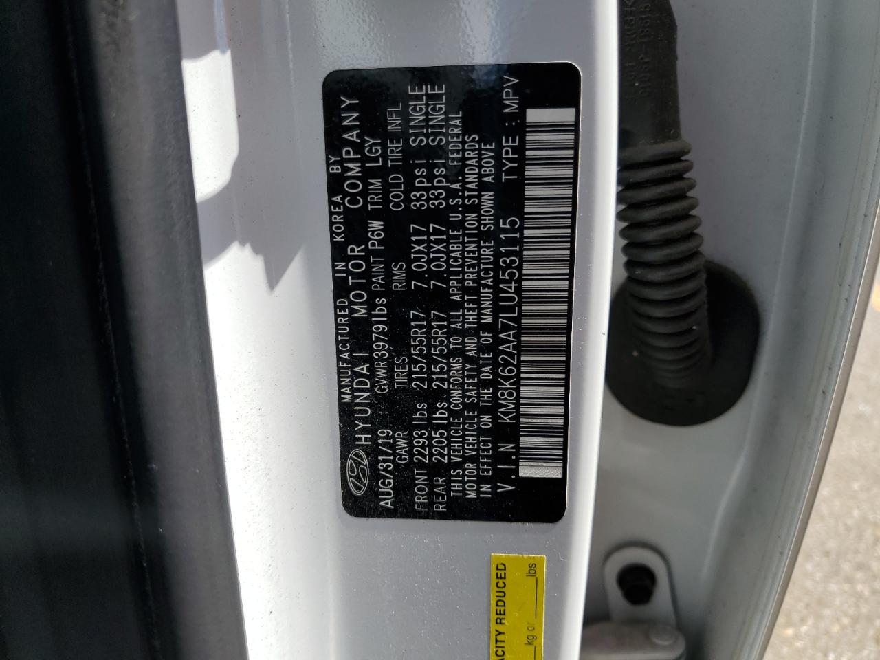 2020 Hyundai Kona Sel Plus VIN: KM8K62AA7LU453115 Lot: 84361495