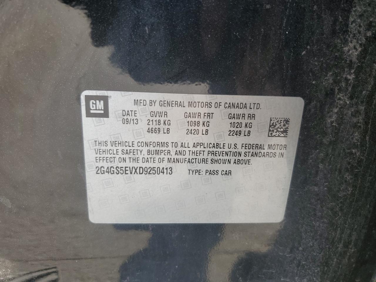 2013 Buick Regal Premium VIN: 2G4GS5EVXD9250413 Lot: 84920895