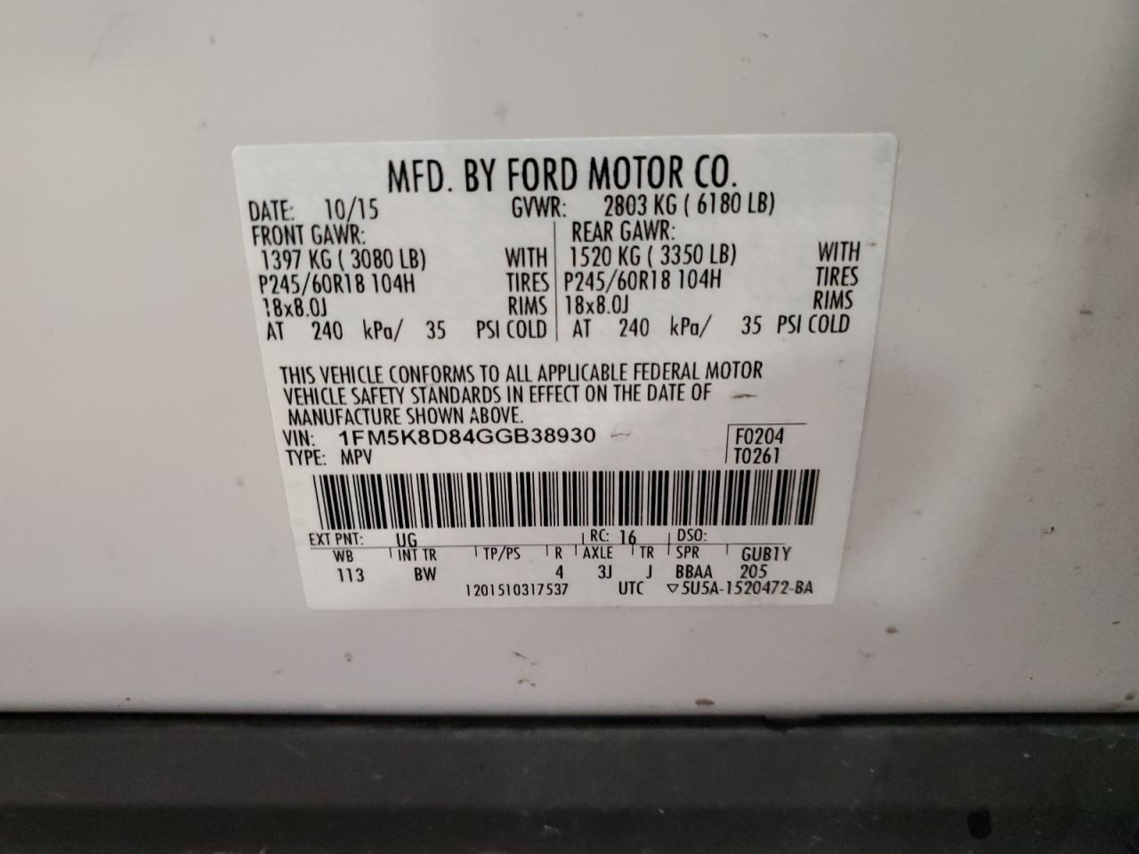 2016 Ford Explorer Xlt VIN: 1FM5K8D84GGB38930 Lot: 84246095