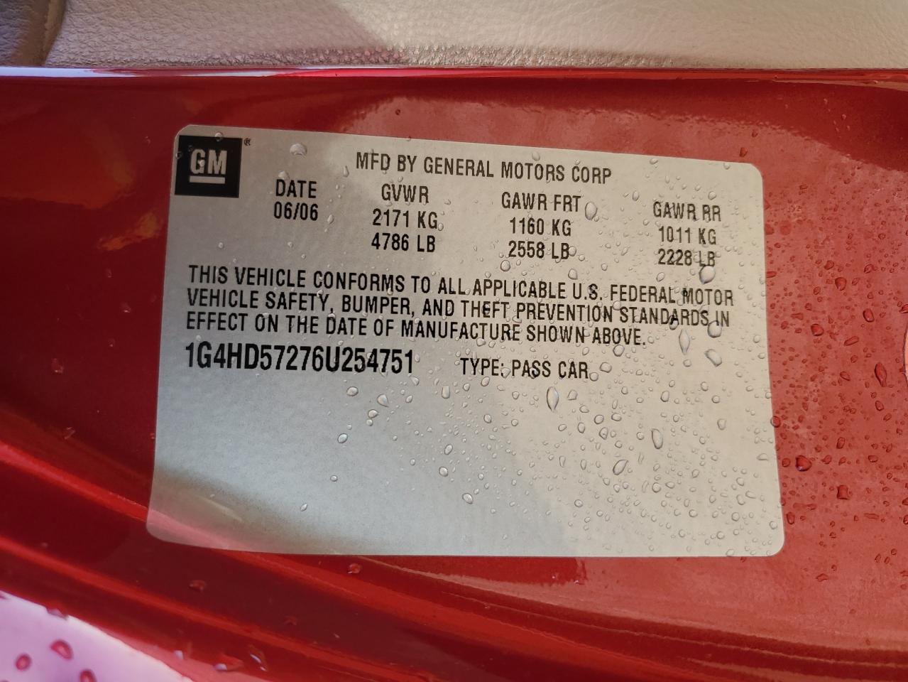 2006 Buick Lucerne Cxl VIN: 1G4HD57276U254751 Lot: 90704555