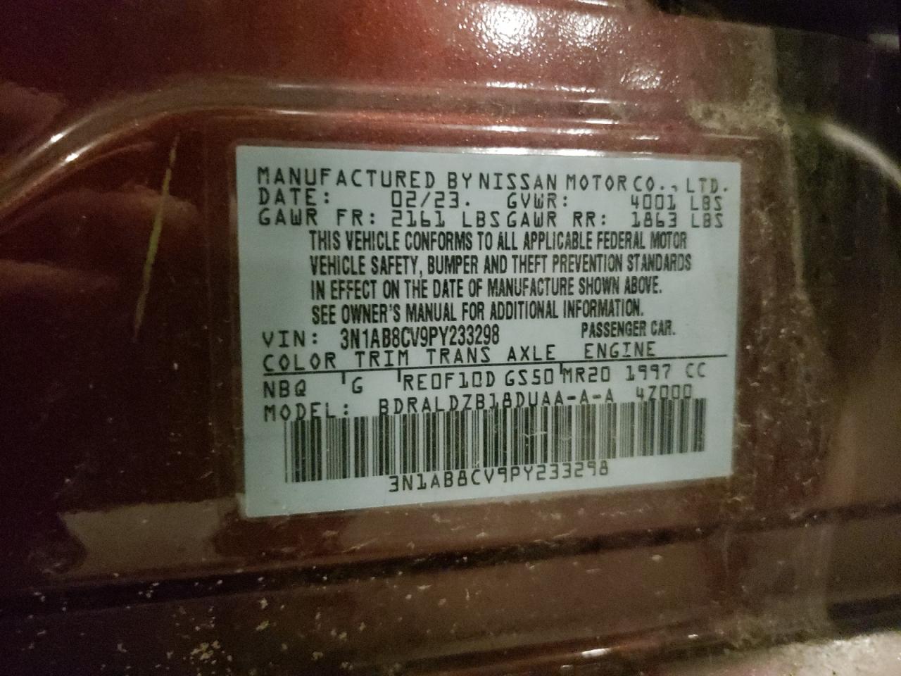 2023 Nissan Sentra Sv VIN: 3N1AB8CV9PY233298 Lot: 82361735