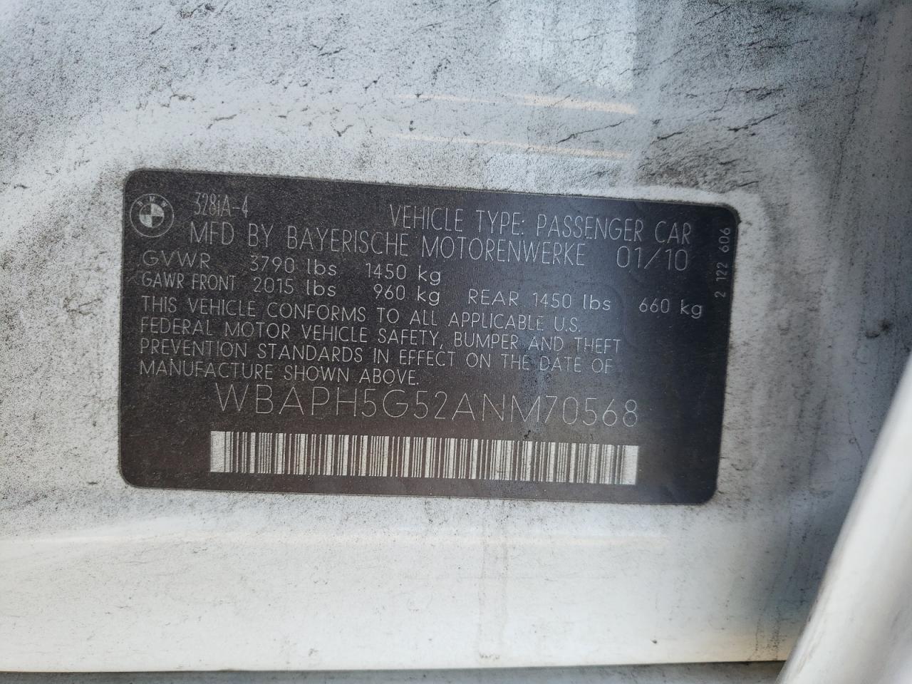 2010 BMW 328 I Sulev VIN: WBAPH5G52ANM70568 Lot: 90397275