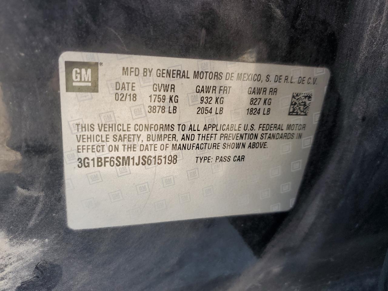 2018 Chevrolet Cruze Premier VIN: 3G1BF6SM1JS615198 Lot: 85842965