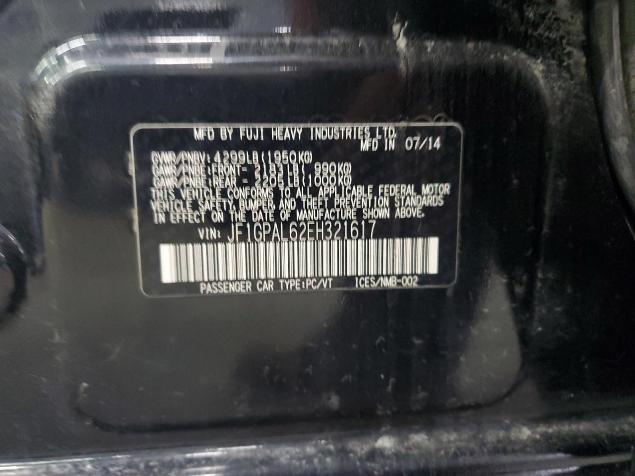 2014 Subaru Impreza Sport Premium VIN: JF1GPAL62EH321617 Lot: 87489015